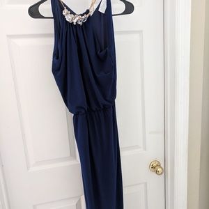 MSK Gold Bling Formal Prom Blue Slit Dress